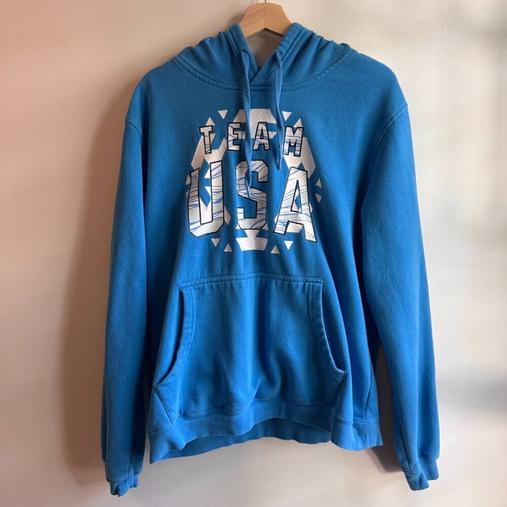 Vintage Team Usa Snowflake Hoodie Winter Olympics Size Large Blue & White